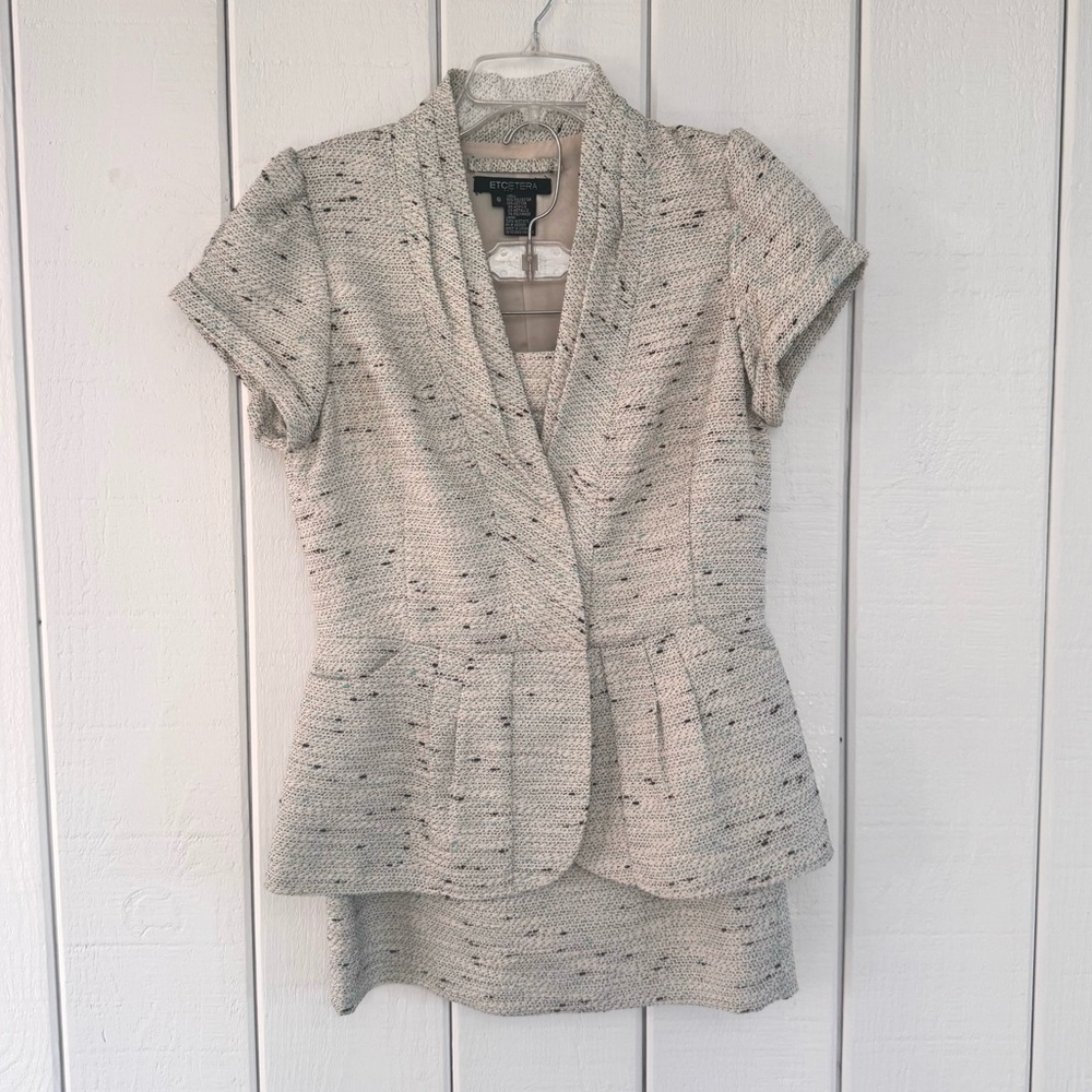 Etcetera Cream Flecked Short-Sleeve Knit Jacket & Skirt Set